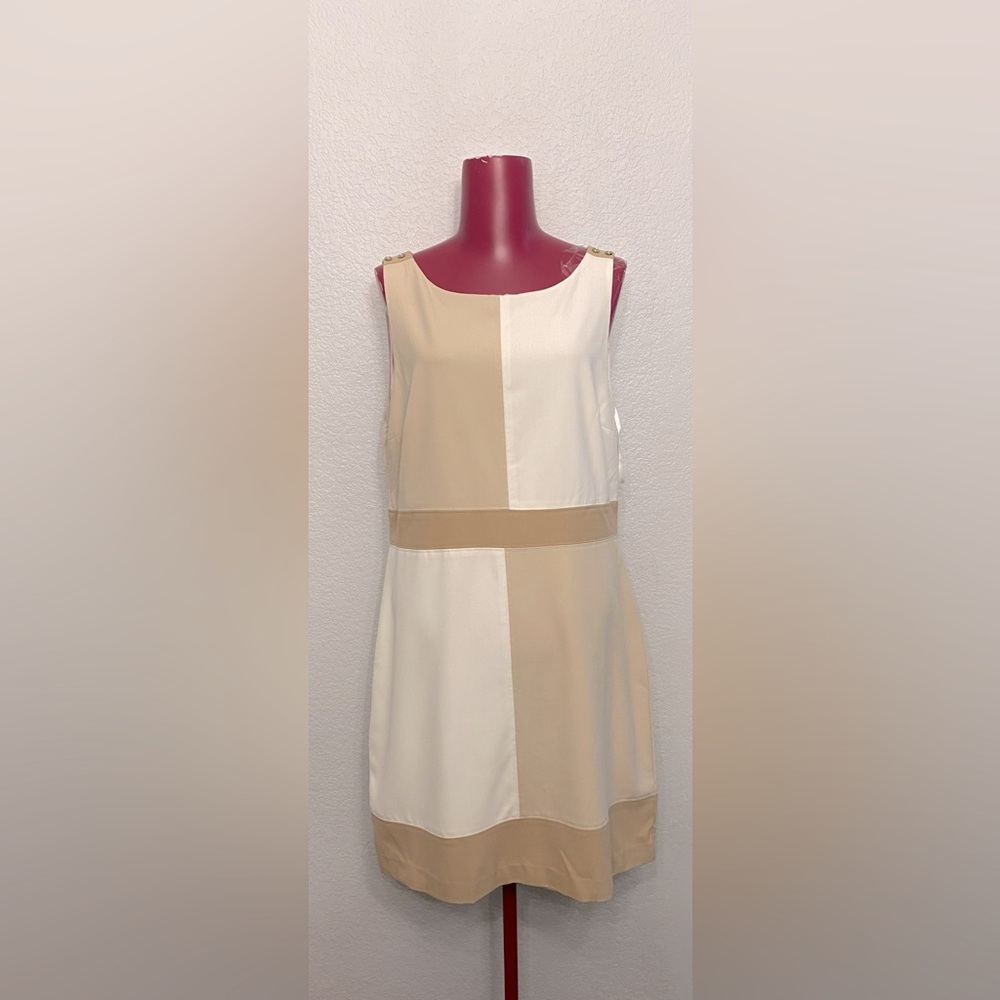 White House Black Market Cream Sheath Dress Sleeveless Scoop Neck